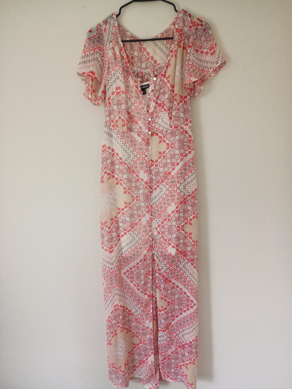 Express Coral & Cream Printed Midi Dress